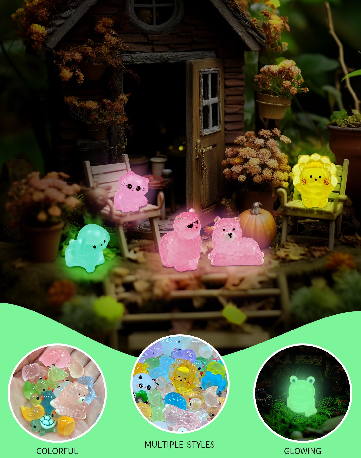 ePicsoa 102PCS Mini Resin Animals, 50 Styles Tiny Resin Glow In The Dark Animals - Image 3