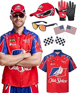 6Pcs Race Car Driver Short Sleeve Shirt Halloween Adult Costume Accessories Set for Men Women