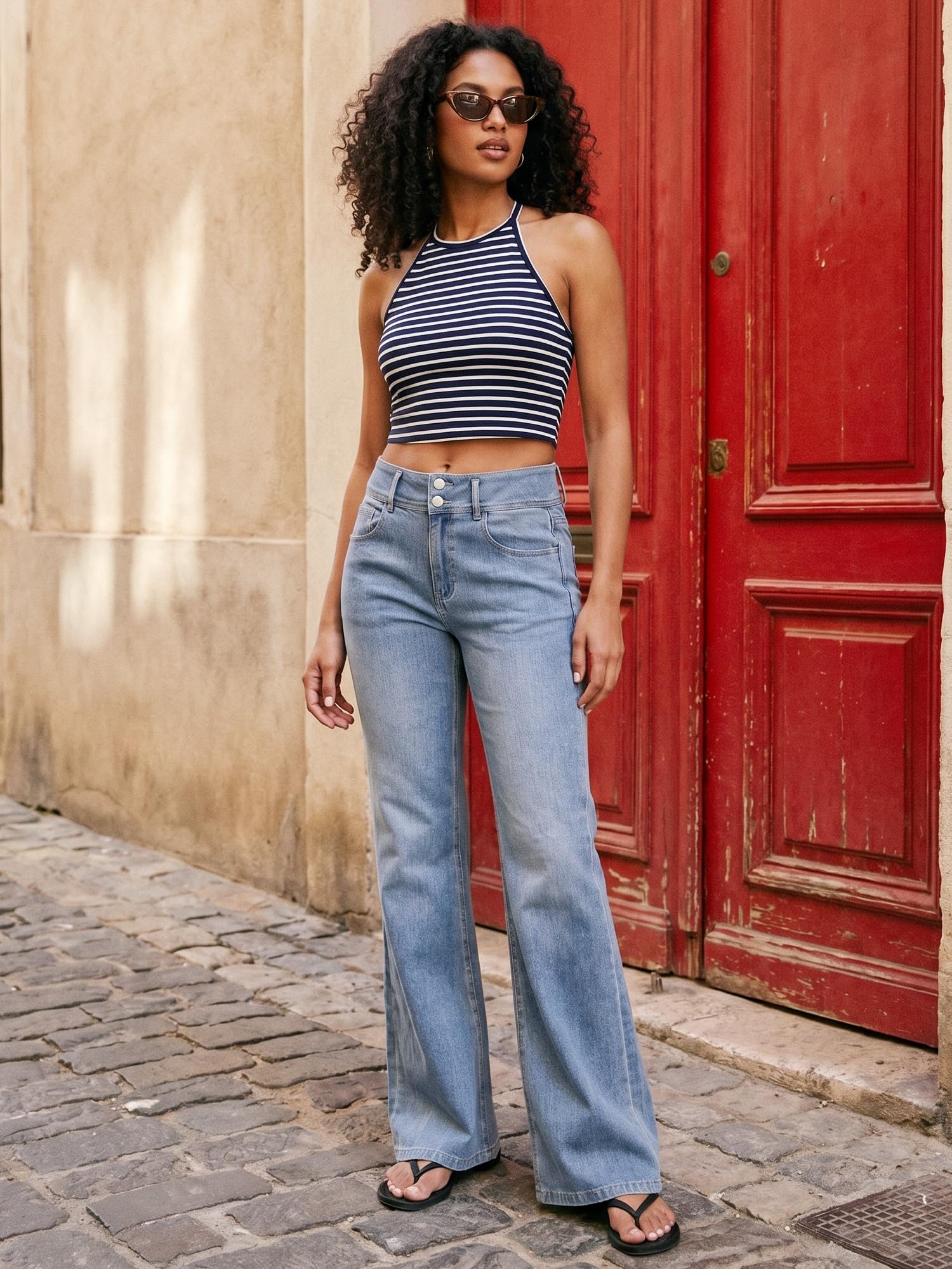 LaiEr Jeans a Gamba Larga Donne,Design con Bottoni Doppi e Verace Apertura con Zip,Gambe Dritte, vestibilità Sciolta,Jeans Casual Molto Elastici.