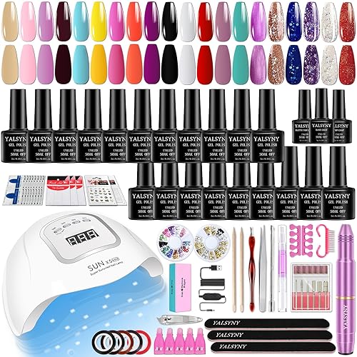 YALSYNY Kit de esmalte de uñas de gel, lámpara de uñas de 150 W, kit de taladro eléctrico de uñas, herramientas de uñas para bricolaje en casa