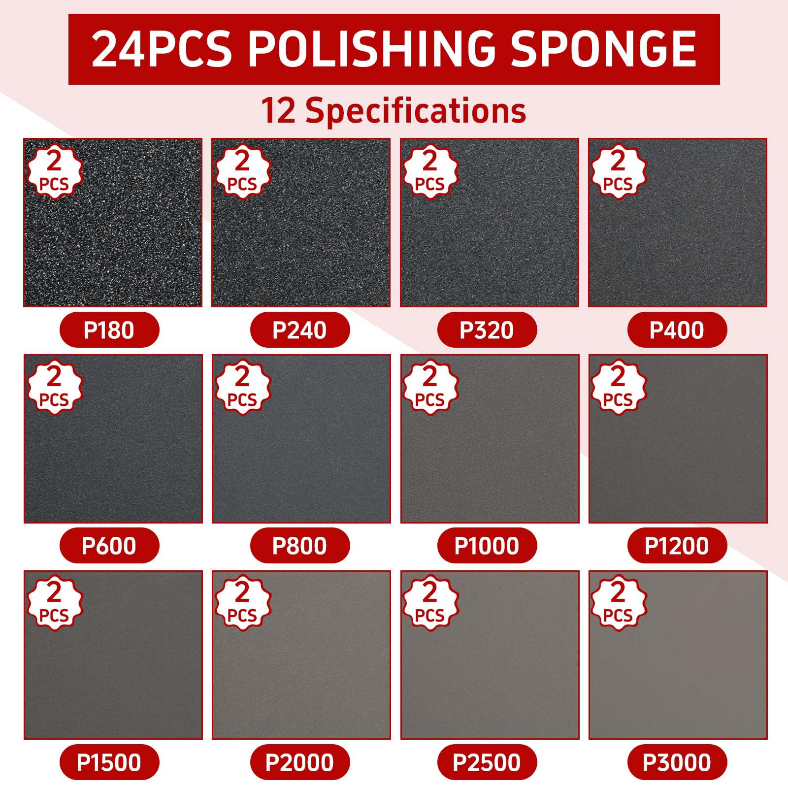24 Éponges Abrasives 180 à 3000 – Kit Ponçage Humide & Sec Pour Modélisme, Bois, Métal & Meubles