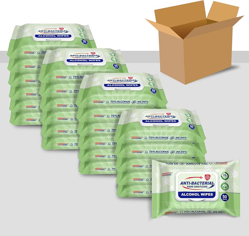 Advanced 75% Alcohol Antiseptic Hand Sanitizer Multipurpose Wipes ((50 Count x 24 Pack = 1200 Wipes))