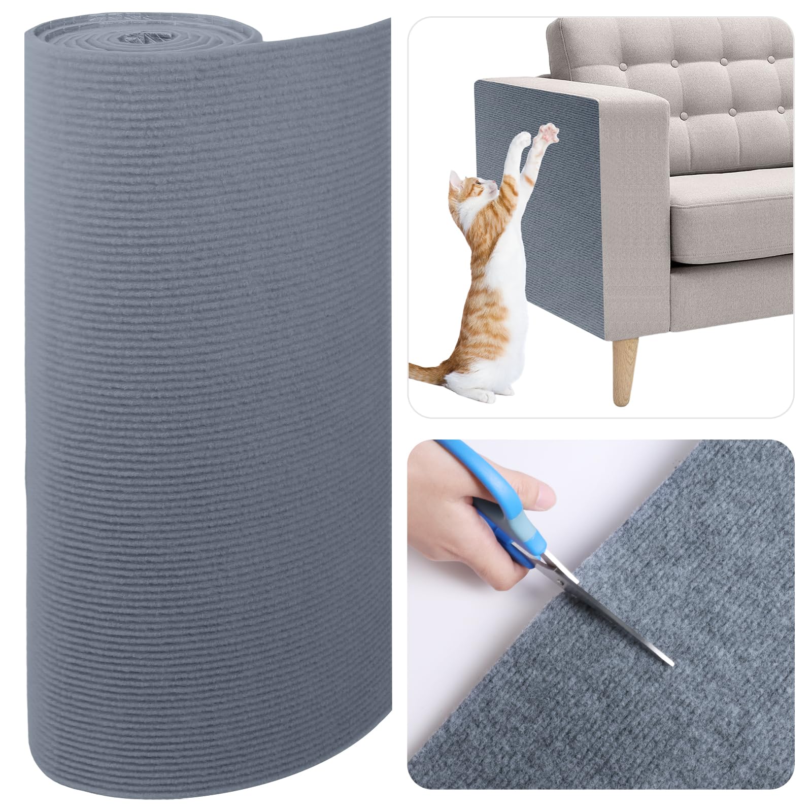 Cat Scratch Furniture Protector, 78.7"x15.8" Cat Scratching Mat, Trimmable Self-Adhesive Cats Claws Scratch Pads, DIY Carpet Mat Replacement for Cats