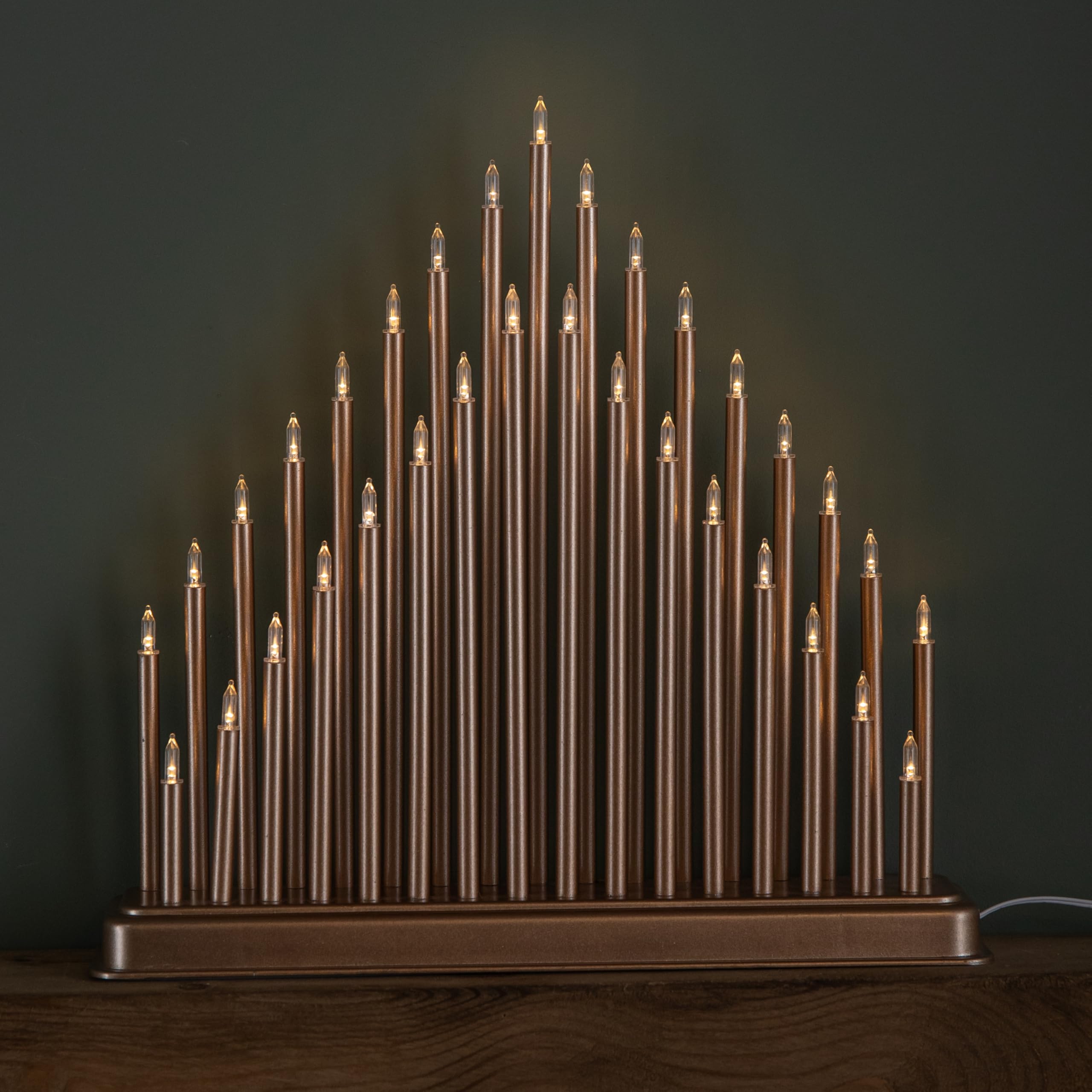 Premier Mains Powered 33 Warm White Led Rose Gold Christmas Candle Bridge 34Cm