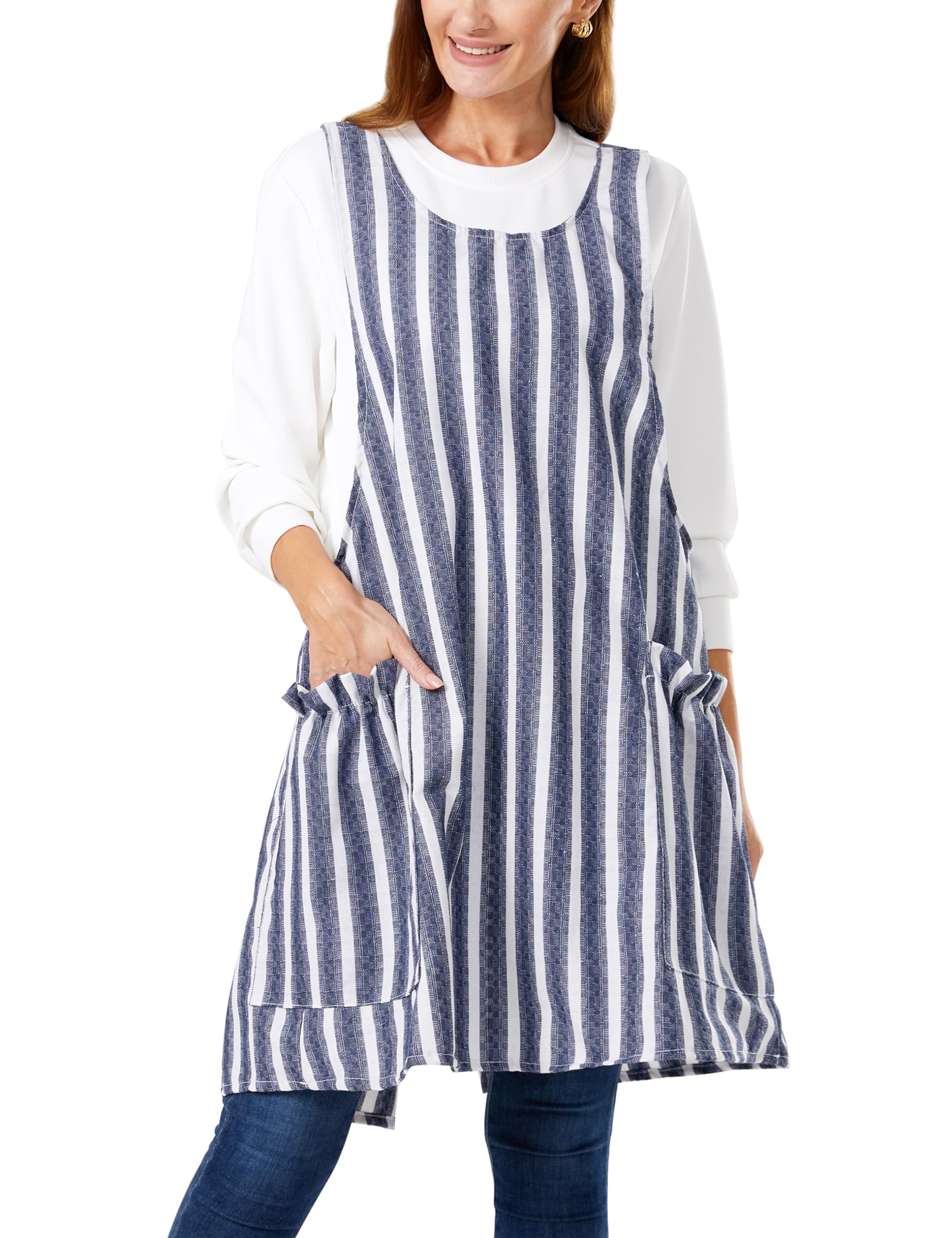 Cozy Adjustable Cross Back Aprons for Women with Pockets Cotton Linen Cooking Kitchen Baking