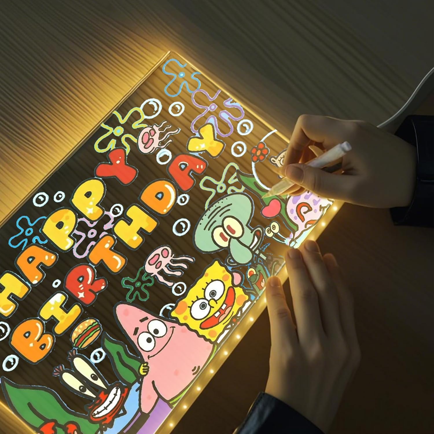 LED Note Board with Colors for Kids,Lighted Acrylic Drawing Board, Glow Memo Note Message Board, Dry Erase Board with Adjustable Stand and 7 Pens (7.87 × 7.87”)