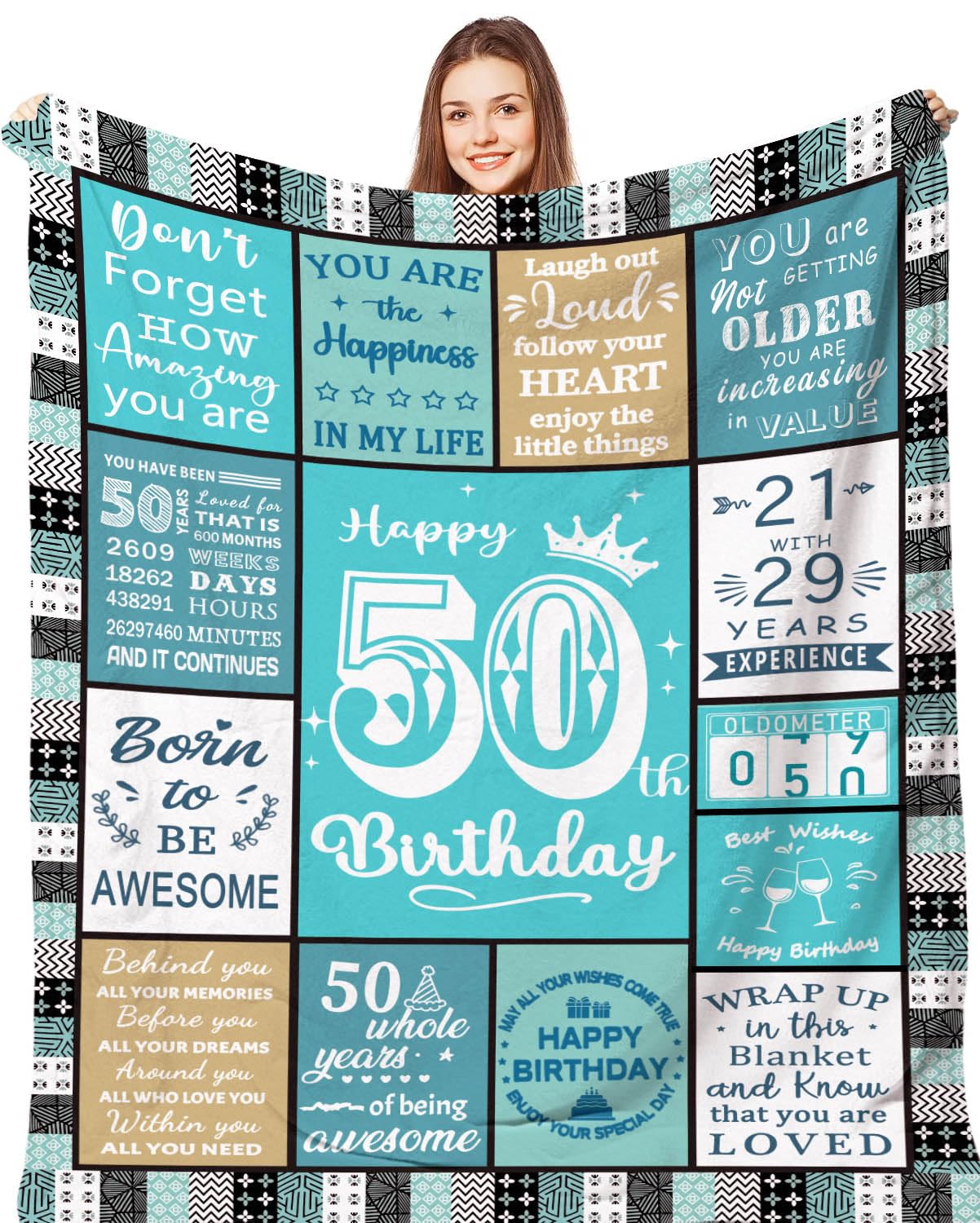 Aeoauter 50th Birthday Gifts for Women Men Personalised Throw 150 x 130 cm — image 1