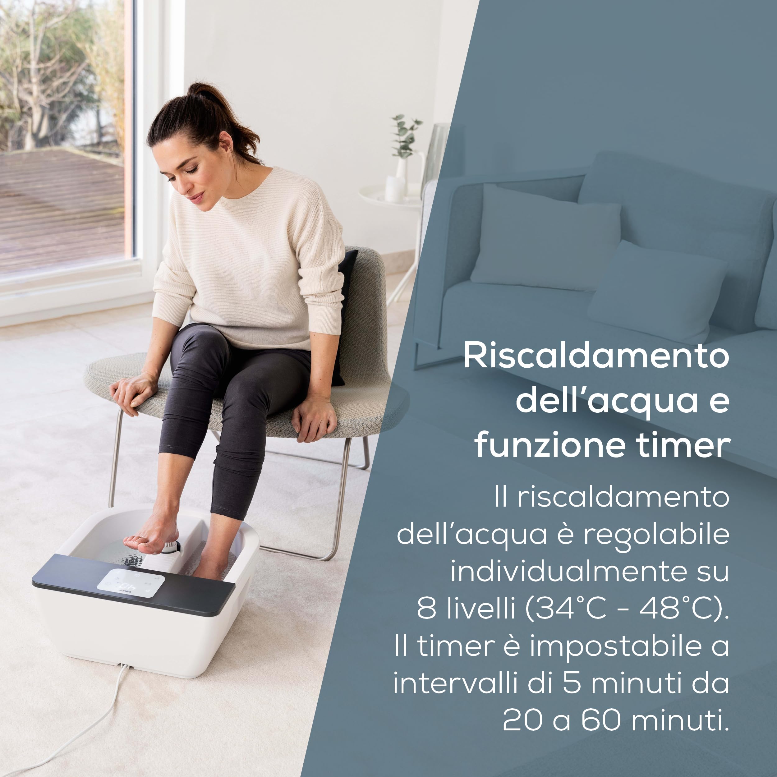 Beurer Foot Spa FB 60, Idromassaggiatore Plantare con Riscaldamento dell'Acqua, Idromassaggio, Massaggio Vibrante e 3 Zone di Temperatura