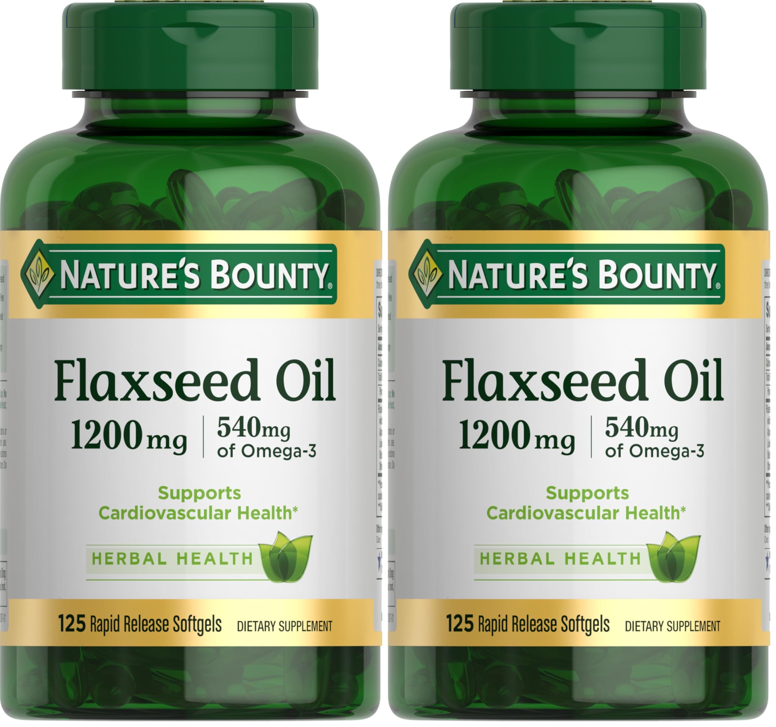 Nature's Bounty Flaxseed and Omega 3, Dietary Supplement, Supports Cardiovascular Health, 1200mg, Softgels, 125 ct (Pack of 2) 125 Count (Pack of 2)