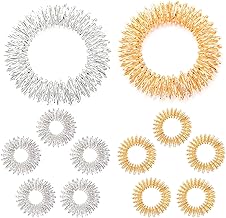 Pack of 12 Finger Massage Rings and Massage Bracelets (10 Rings, 2 Bracelets), Acupressure Ring Set for Teenagers, Adults, Stress Reducer and Finger Wrist Massager - Gold, Silver
