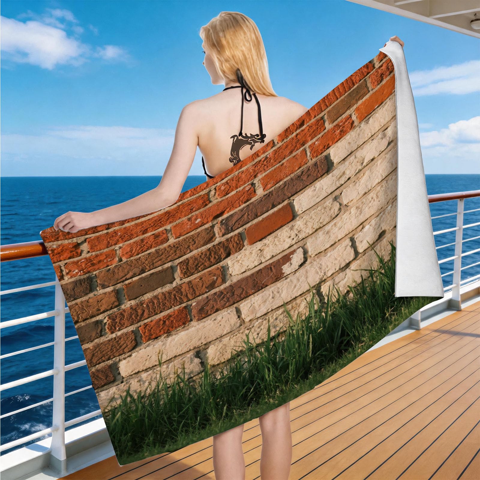 Hongduo Microfiber Quick Dry Beach Towel Vintage Brick Wall, 3D Retro Style Beach Towels Absorbent Fast Drying Bath Towels, Travel Camping Gym Swimming Bathroom (80x160cm)