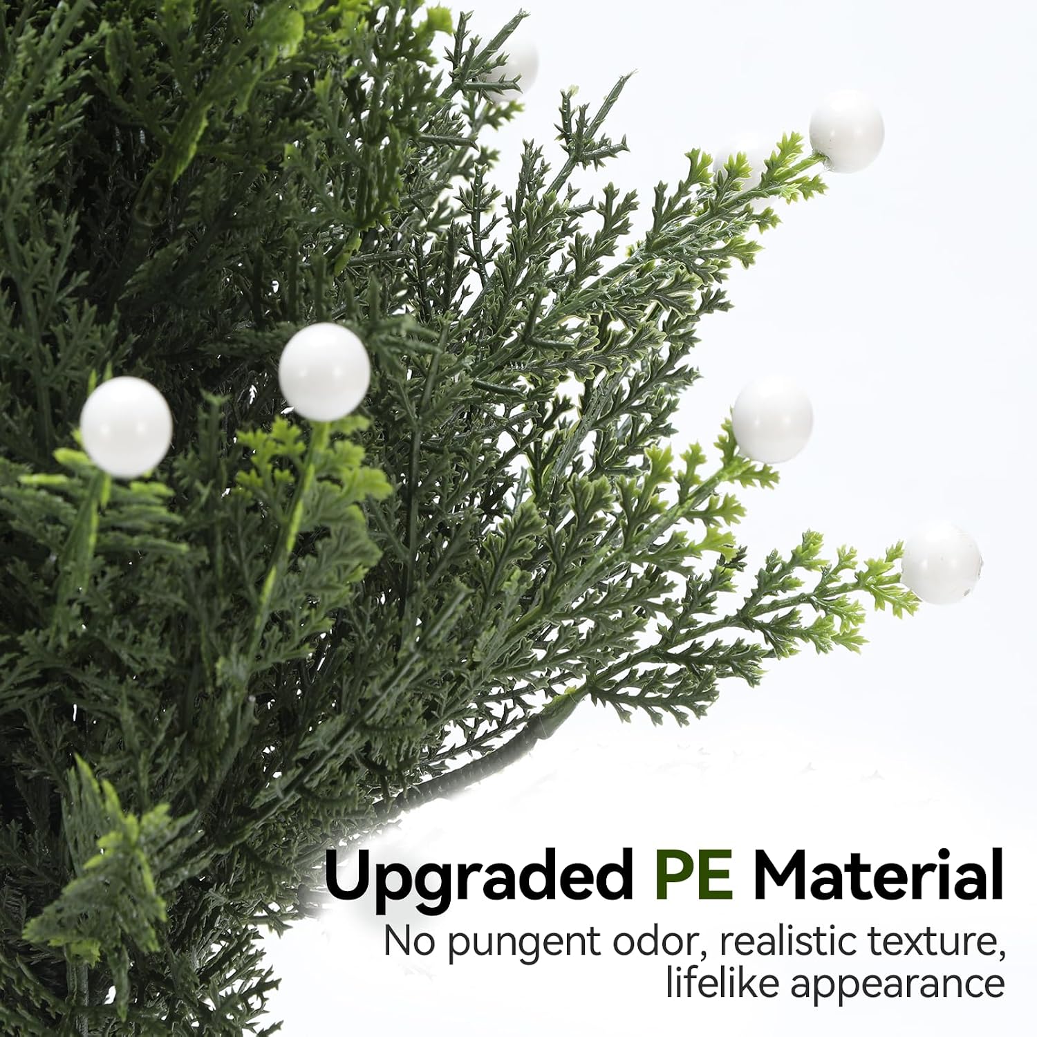 21" Fake Bushes with White Berries, Faux Outdoor Shrubs with Ground Stakes
