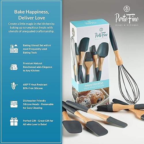 Miniatura 3 de Juego de 6 utensilios para hornear, juego de espátulas para hornear, esenciales para hornear, 3 espátulas, 2 cepillos de pastelería, 1 batidor,