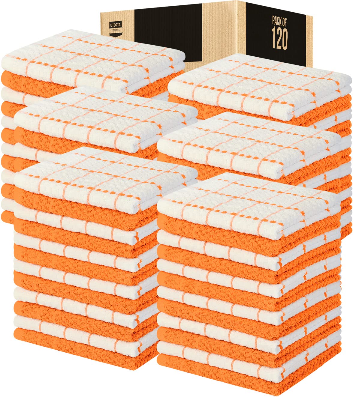 Utopia Towels [120 Pack Kitchen Towels Set, 38 x 1204 cm, 100% Ring Spun Cotton Super Soft and Absorbent Dish Towels, Tea Towels and Bar Towels (Orange) — image 1