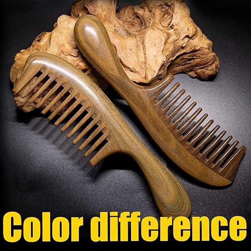Miniatura 6 de Peine de madera para mujeres, peine de dientes anchos para el crecimiento del cabello rizado, sándalo verde