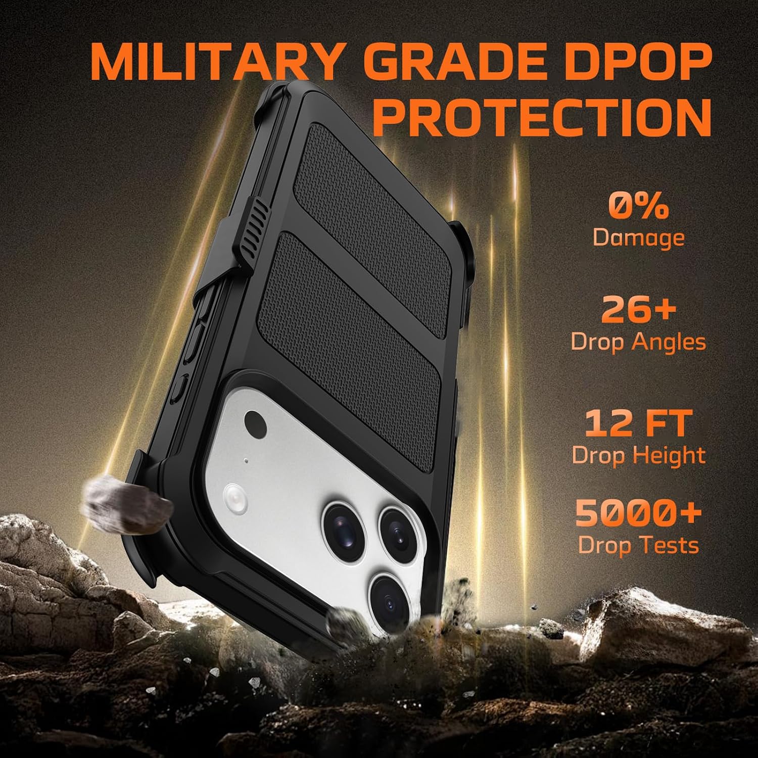 for iPhone 17 Pro Case with Belt Clip Holster,Anti-Drop Shockproof Bumper Phone Cases with 2X Screen Protectors & Kickstand,Rugged Heavy Duty Military Grade Protective Defender Cover (Black) - Image 5