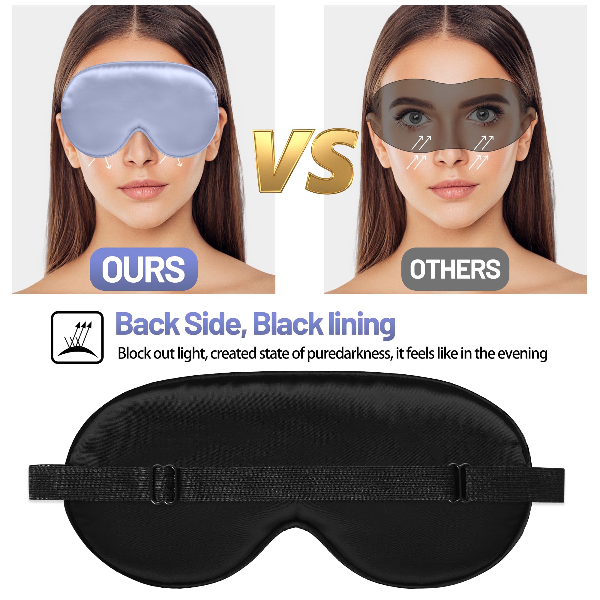 Antifaz para dormir, antifaz de seda para dormir con correa ajustable, sombra de ojos vendada para hombres y mujeres, cómoda y suave, sombra de ojos para dormir por la noche (morado claro)