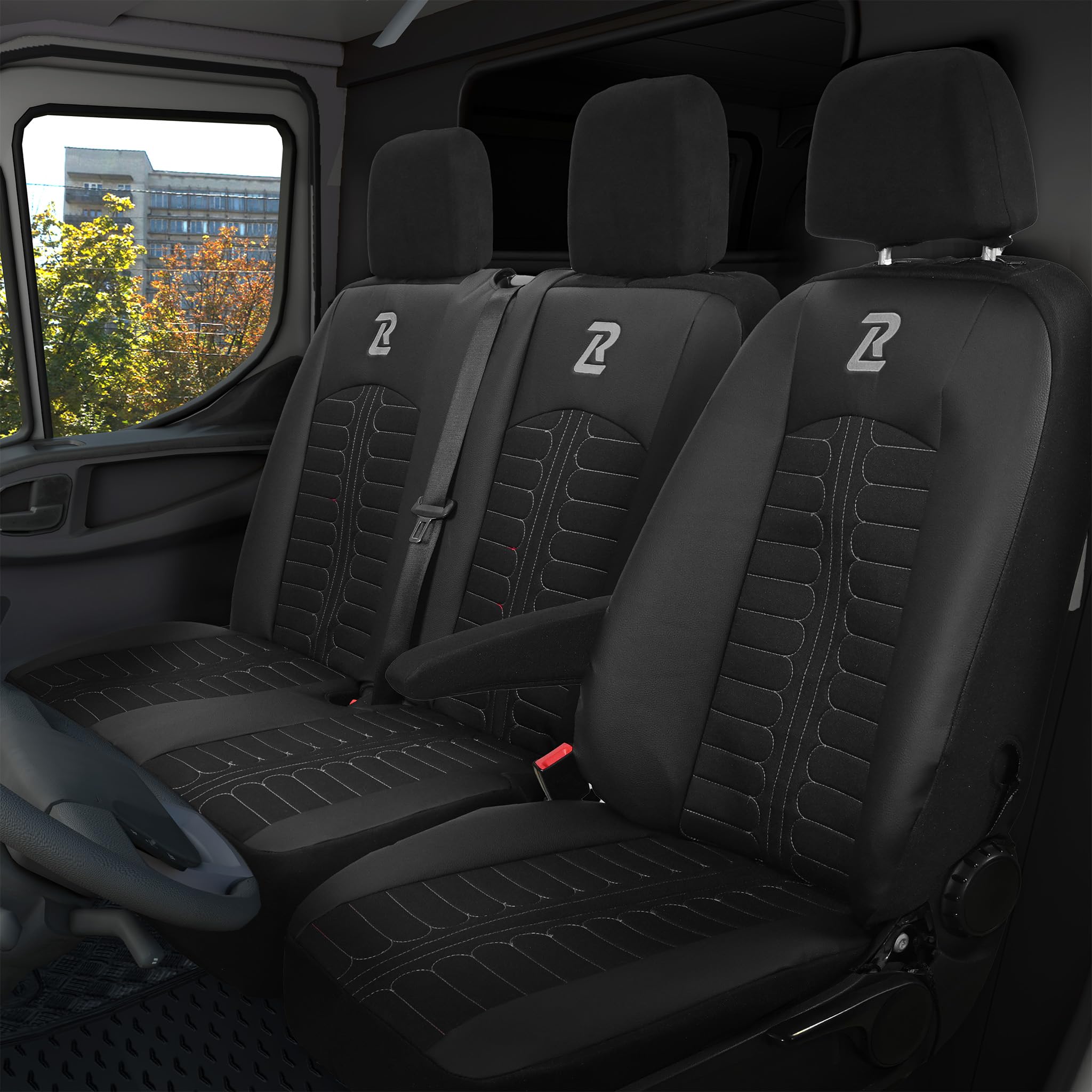 LUCARO Sitzbezüge für Mercedes Sprinter 3 Ab 2018 - Sitzbezügesets 1+2 - Auto Sitzbezüge Schwarz Grau