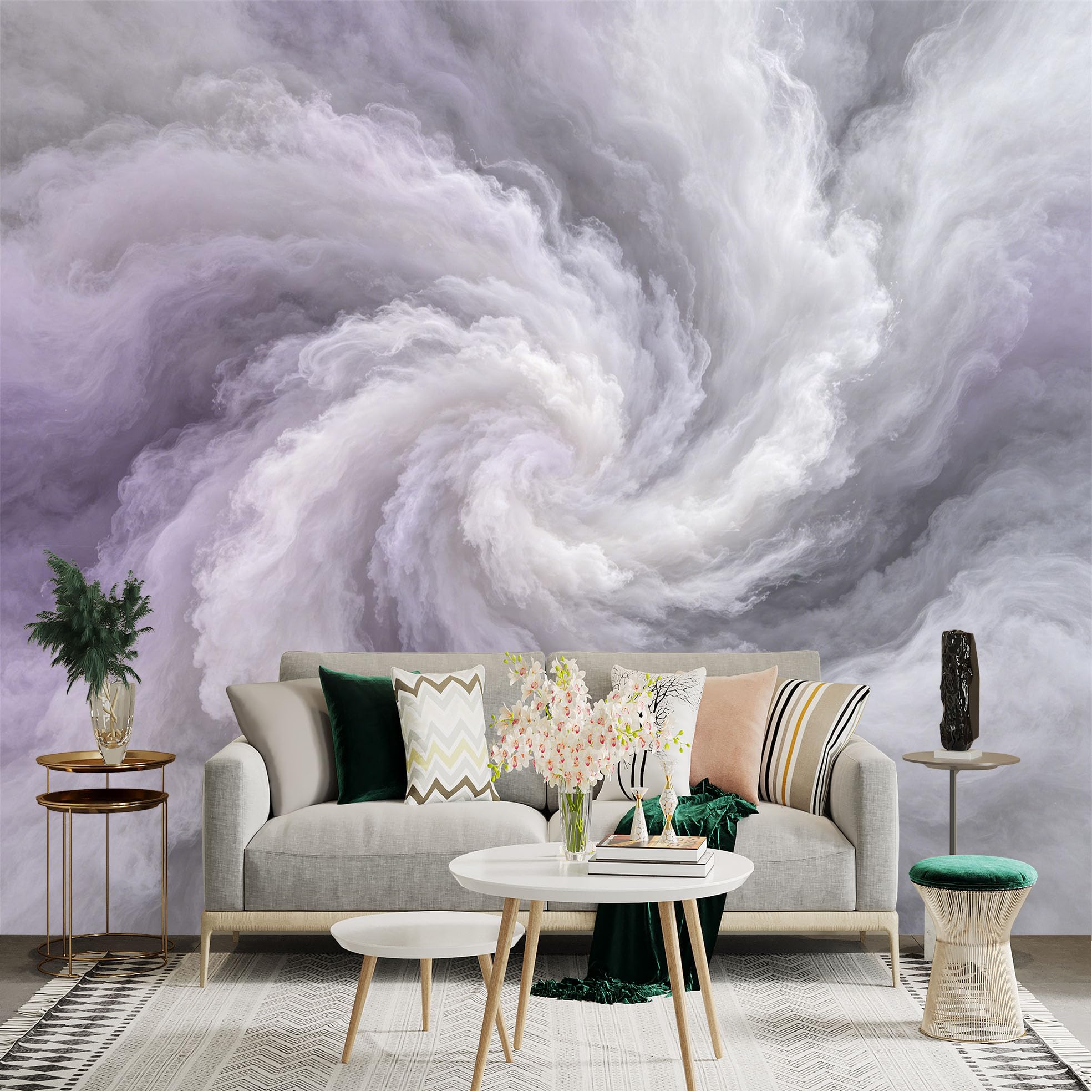 Lnzczhyre Dbh260521922 Custom Size Wall Sticker Mural， Abstract Swirling Smoke， Soft Lavender Clouds， Ethereal Atmospheric Flow， For Wall Decoration， Peelandstick Wall Decals.