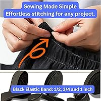 Vista 5 de Kawaii Easy Crafting Banda elástica negra, 3/4 pulgadas x 5 yardas, carrete elástico de punto de alta elasticidad, bandas elásticas de costura