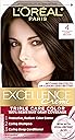 L'Oreal Paris Excellence Crème Permanent Hair Dye, Triple Care Hair Color with Hyaluronic Acid for 100%!G(MISSING)ray Coverage, 4 Dark Brown, 1 Kit (Packaging May Vary)