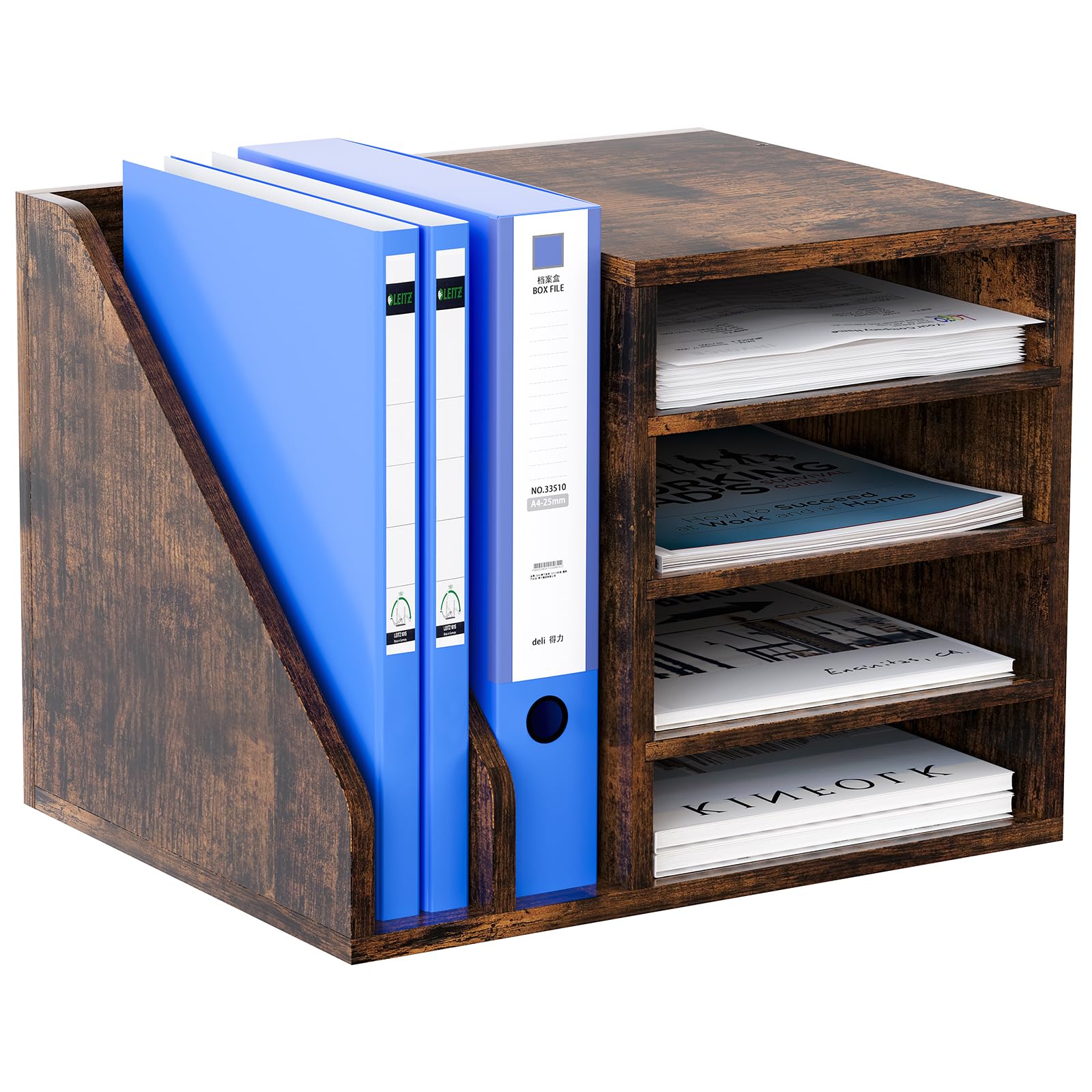 EasyPAG 6 Compartimentos Madera A4 Bandeja Archivo Organizador Escritorio Soporte Documentos Clasificador Oficina Almacenamiento Papeles Estante Folios,Marrón