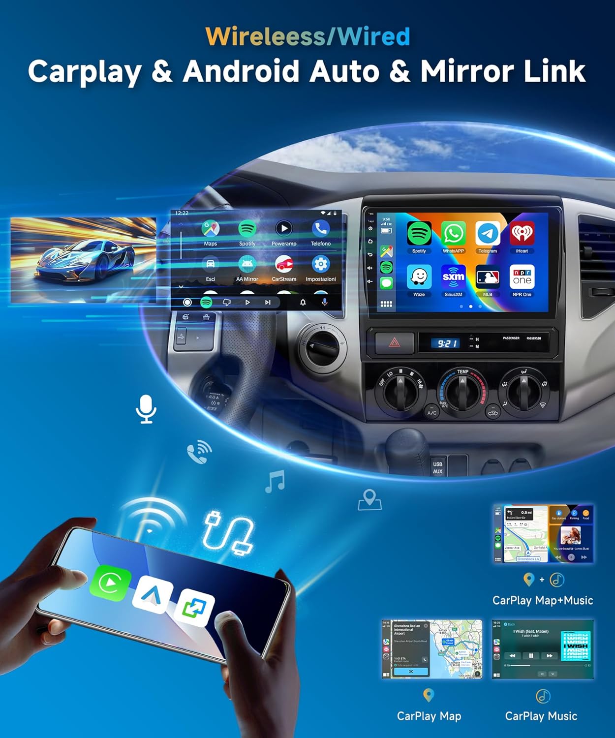 Car Stereo for Toyota Tacoma 2005-2015[2+64G] Android Car Stereo Wireless Carplay Android Auto,9“ Touchscreen Radio,GPS,WiFi,EQ DSP,Bluetooth,SWC,Backup Camera Upgrade for Tacoma Radio