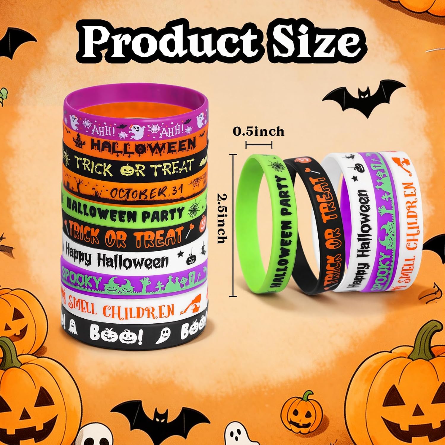 100Pcs Silicone Bracelets Bulk for Halloween Party Favors