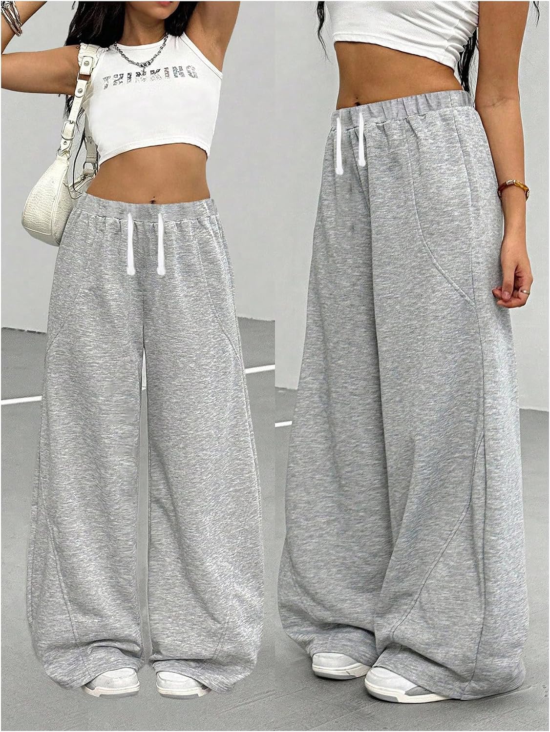 GORGLITTER Girl's Wide Leg Sweatpants Elastic Waist Baggy Sweat Pants Streetwear