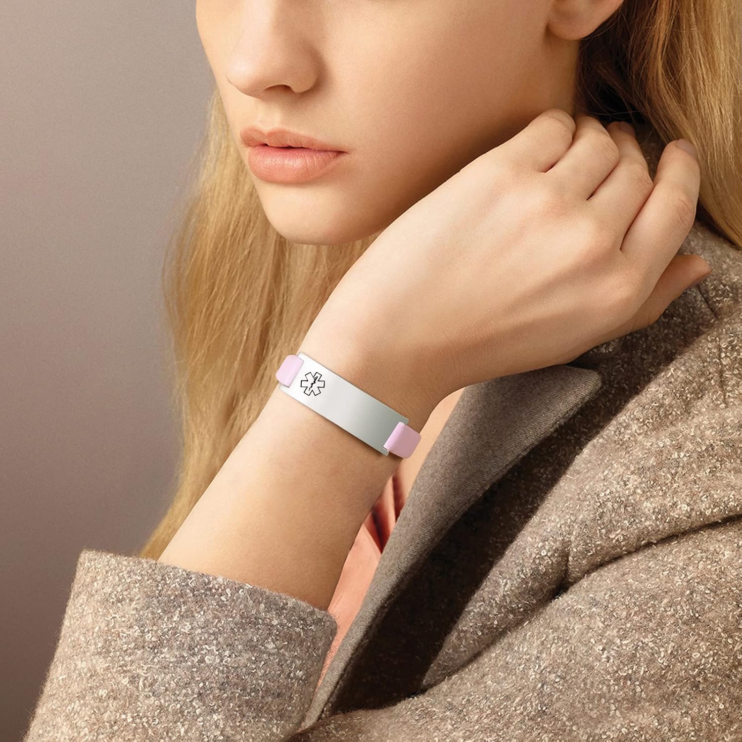 Custom Medical Alert Bracelet for Women-Genuine Leather Watch Band Double Side Engraved Diabetes Epilepsy Emergency ID Jewelry: Clothing, Shoes & Jewelry