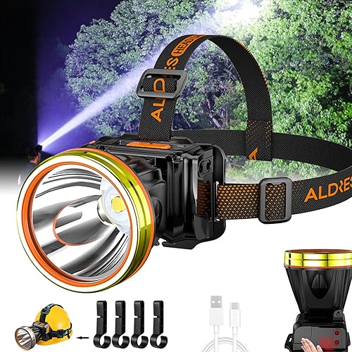 TOPRATED Faro LED de alta potencia súper brillante con sensor de movimiento para adultos, foco impermeable recargable al aire libre, luz de caza,