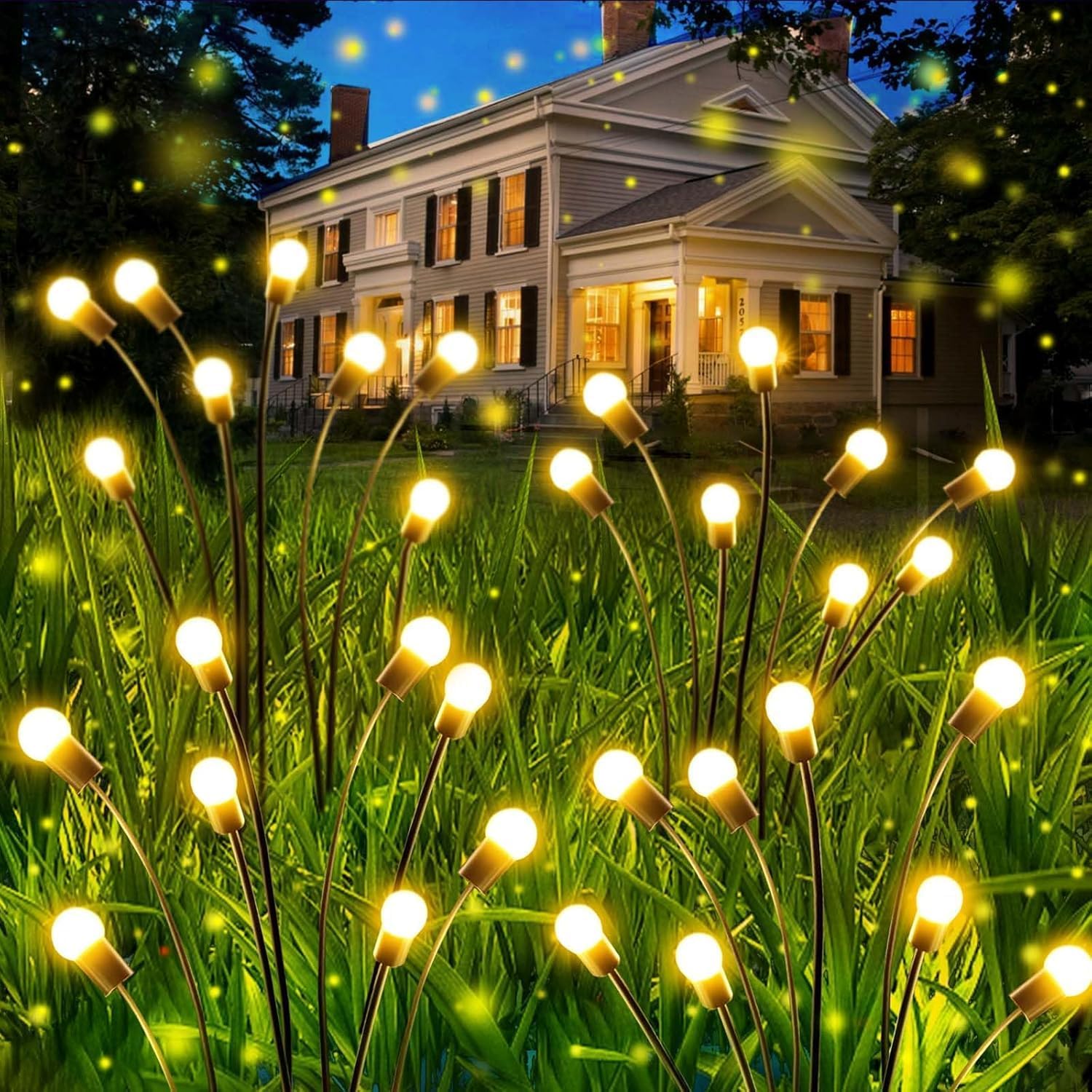 OZS 10 Pack Total 80 LED Solar Garden Lights Fairy Outdoor - Solar Firefly Lights Outdoor, Sway by Wind, Waterproof for Garden Patio Pathway Fairy Decoration (Warm White) Warm White 10 Pack