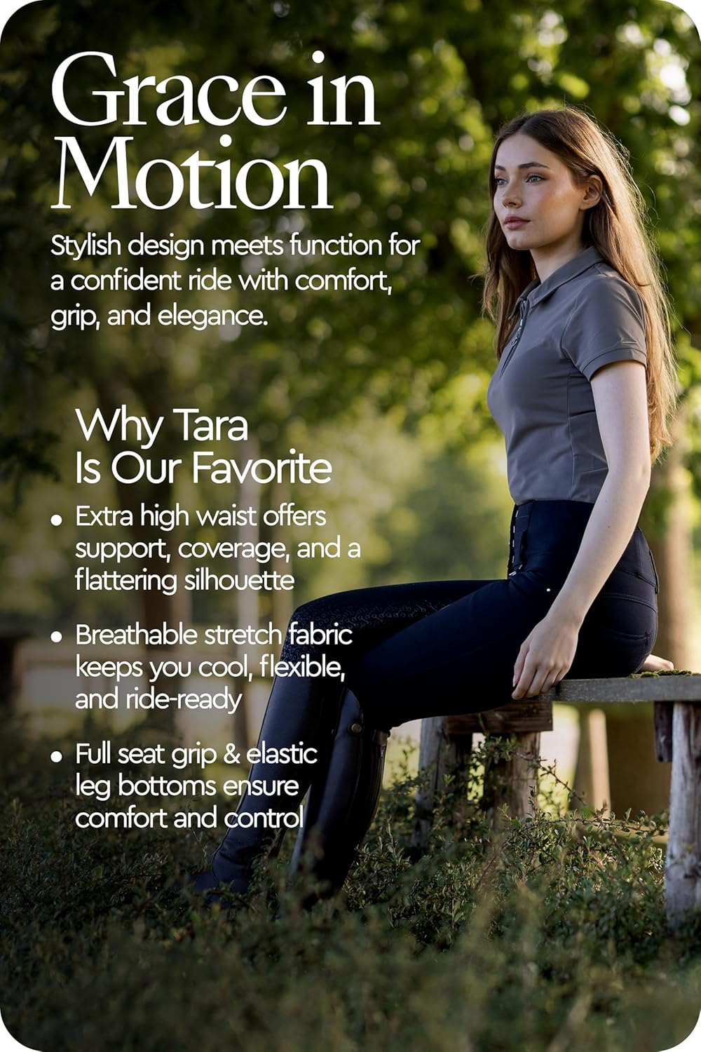 HORZE Women's Tara Full Seat Silicone Grip Breeches | Stretchable, High Waist with 4 Pockets