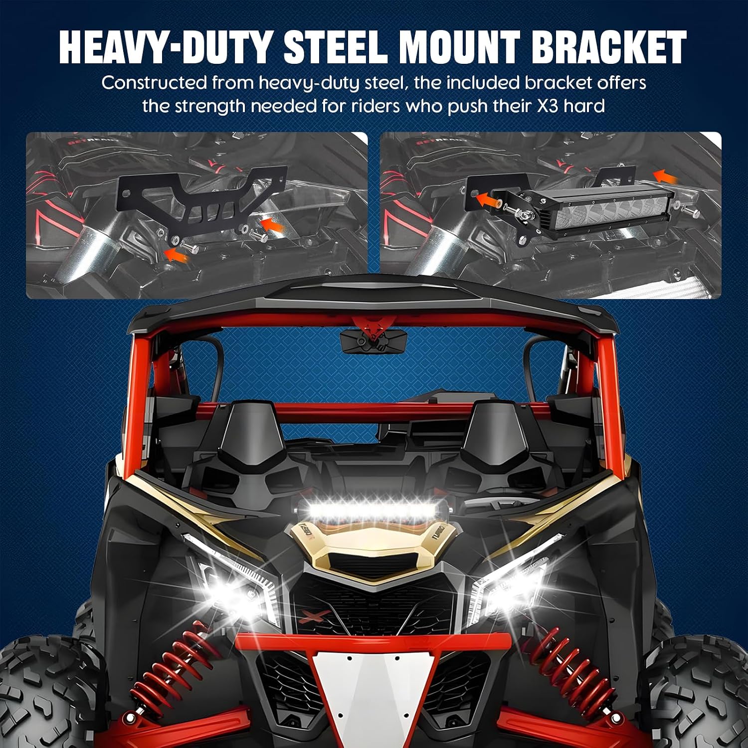 Chelhead 30W LED Light Bar with Extended Wiring & Heavy-Duty Mounting Bracket Combo Beam IP67 Waterproof Compatible with 2017-2025 Can-Am Maverick X3