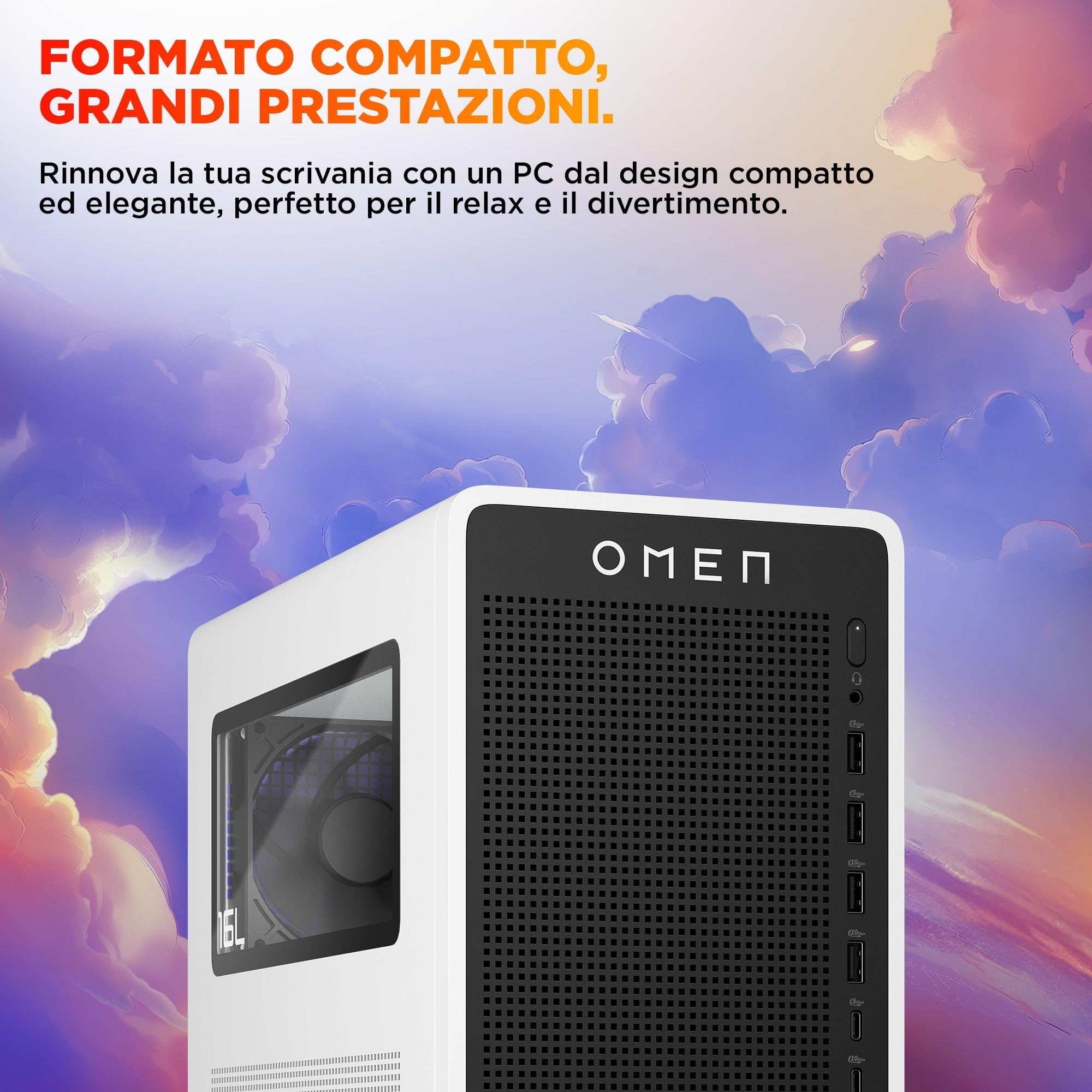 HP OMEN 16L TG03-0005sl, Desktop Gaming, Intel Core Ultra 7 265F, Intel Evo Edition, 32GB RAM, 1TB SSD, NVIDIA RTX 5060 8GB, Alluminio, 3 Mesi di PC Game Pass Inclusi, Windows 11, Bianco