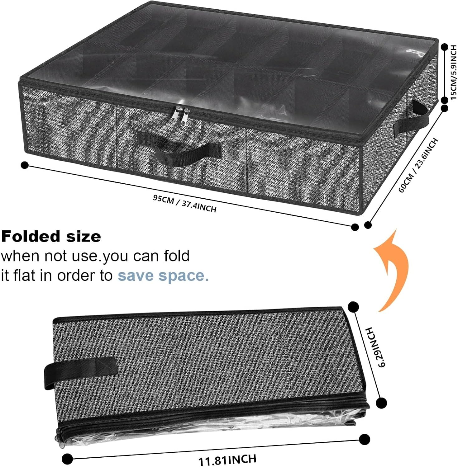 BAHREL Underbed Shoe Storage Bin, 2 Pack Underbed Shoe Storage Containers Box Holder for Closet, Clear Window Underbed Shoe Rack for Men Women Kids Baby Shoes, Fits 24 Pairs (Color : Dark Gray)