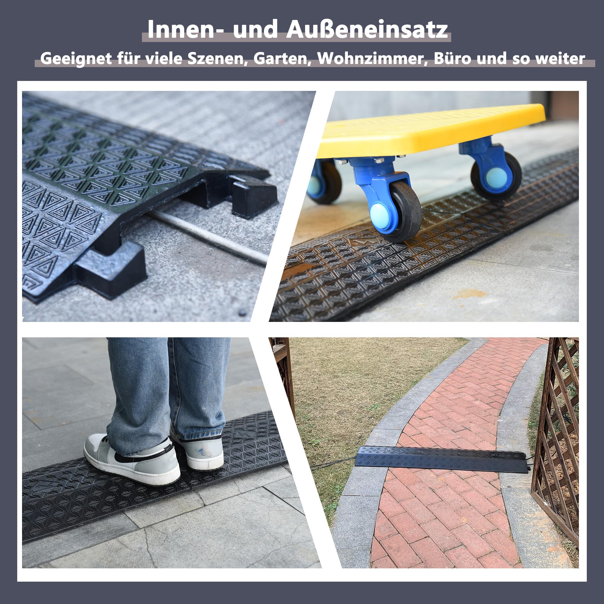 PVC Kabelbrücke,Schwarz,kabelkanal boden,verdrahtungskanal,Kabelschutz und Verhinderung von Stolperfallen (96x27x4 cm(2 Stück))