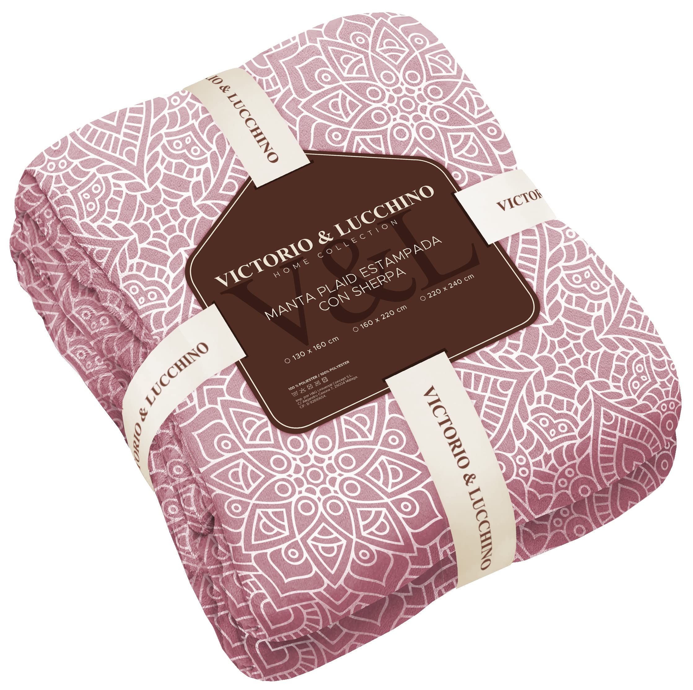 Victorio & Lucchino Manta Plaid Beverly Estampada con Borreguito Sherpa - Manta Suave para el Sofa o para Cama (VL-80513 Rosa, 130x160 Cm)