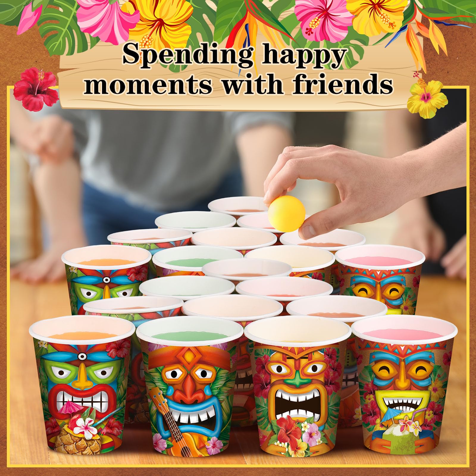 Yungyan 100 vasos de papel Luau desechables de 9 onzas, vasos de papel hawaianos Tiki tropical, Aloha Luau, decoraciones de fiesta de verano para verano, Tiki, playa, piscina, suministros de fiesta
