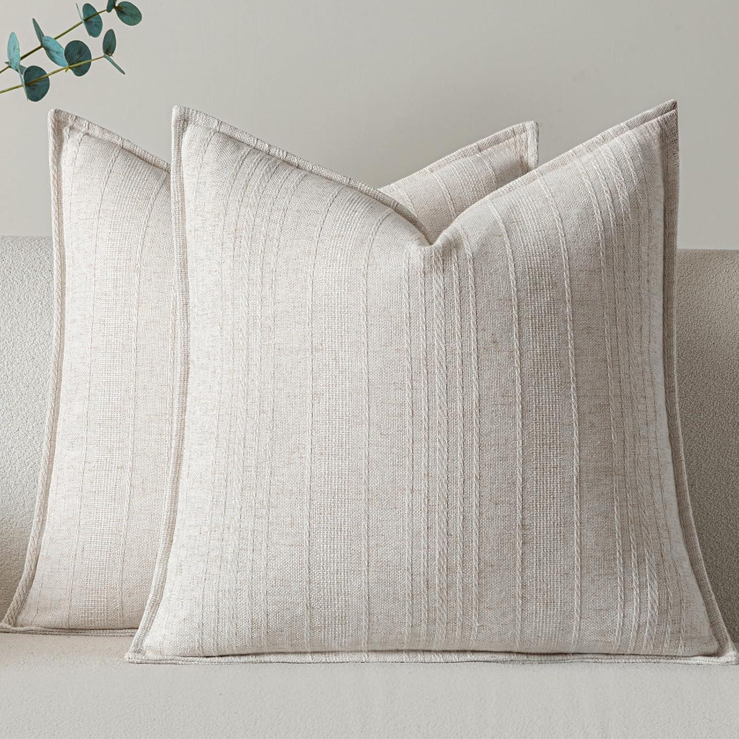 a moment Linen Pillow Covers Set of 2,Boho Farmhouse Throw Pillowcases Neutral Textured Decorative Covers for Couch Sofa Bed, Soft Linen Blend Accent Case Cushion Living Room Home Decor 18"x18"Beige 18" x 18" (Pack of 2) Beige