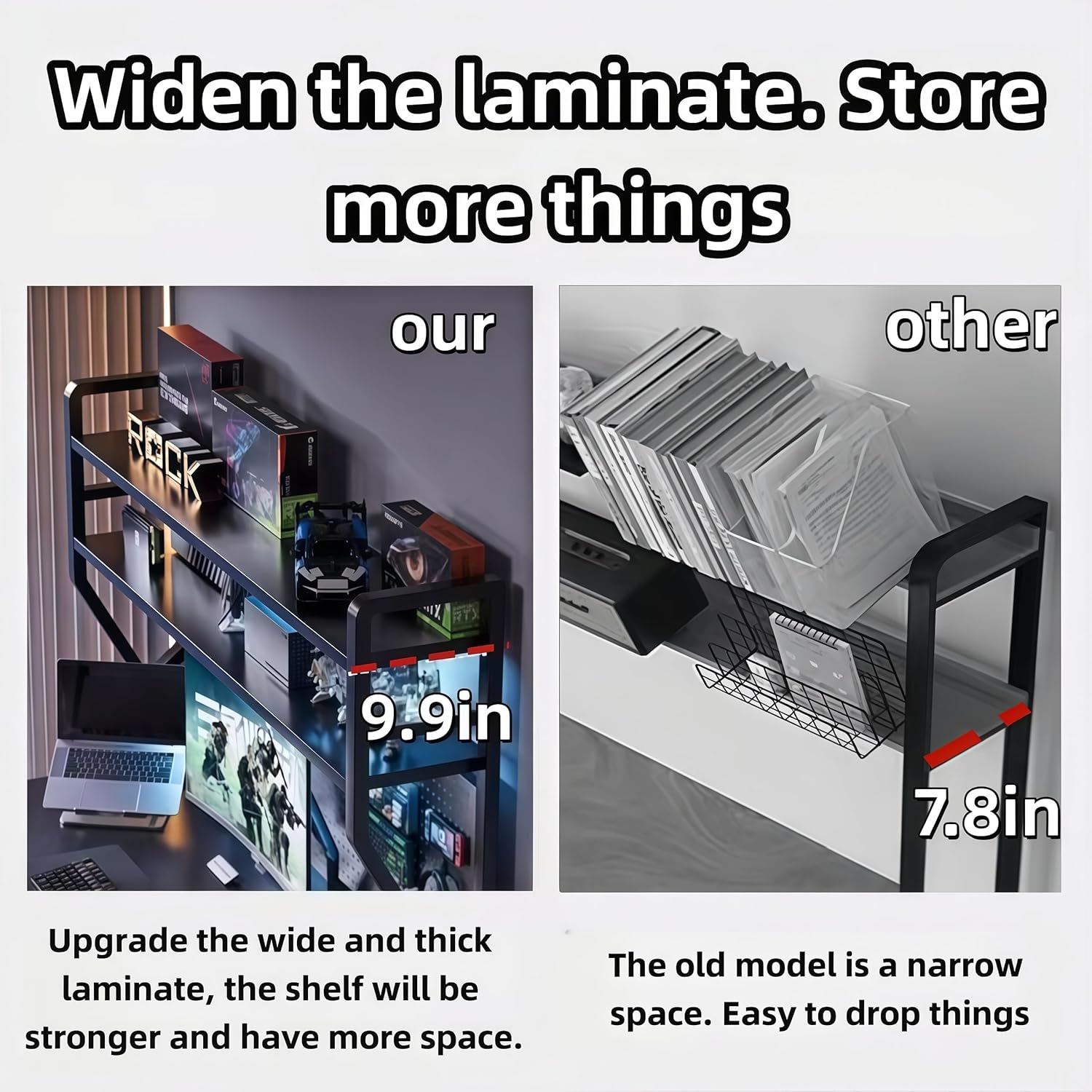 Desktop Hutch Bookshelf,Many Sizes,Metal Desktop Bookcase with pegboard, Desk Shelf, Countertop Storage Organizer Rack for Dorm or Office,Desktop Shelves (Black, 37.4" Lx9.9 Wx39 H)