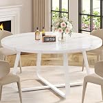 LVB Round Dining Table, Modern Wood Metal Kitchen Tables, Industrial Small Dinner Room Table for 4 to 6 People, Circle Coffee Dining Room Tables for Home Kitchen Living Room, Walnut, 51 Inch