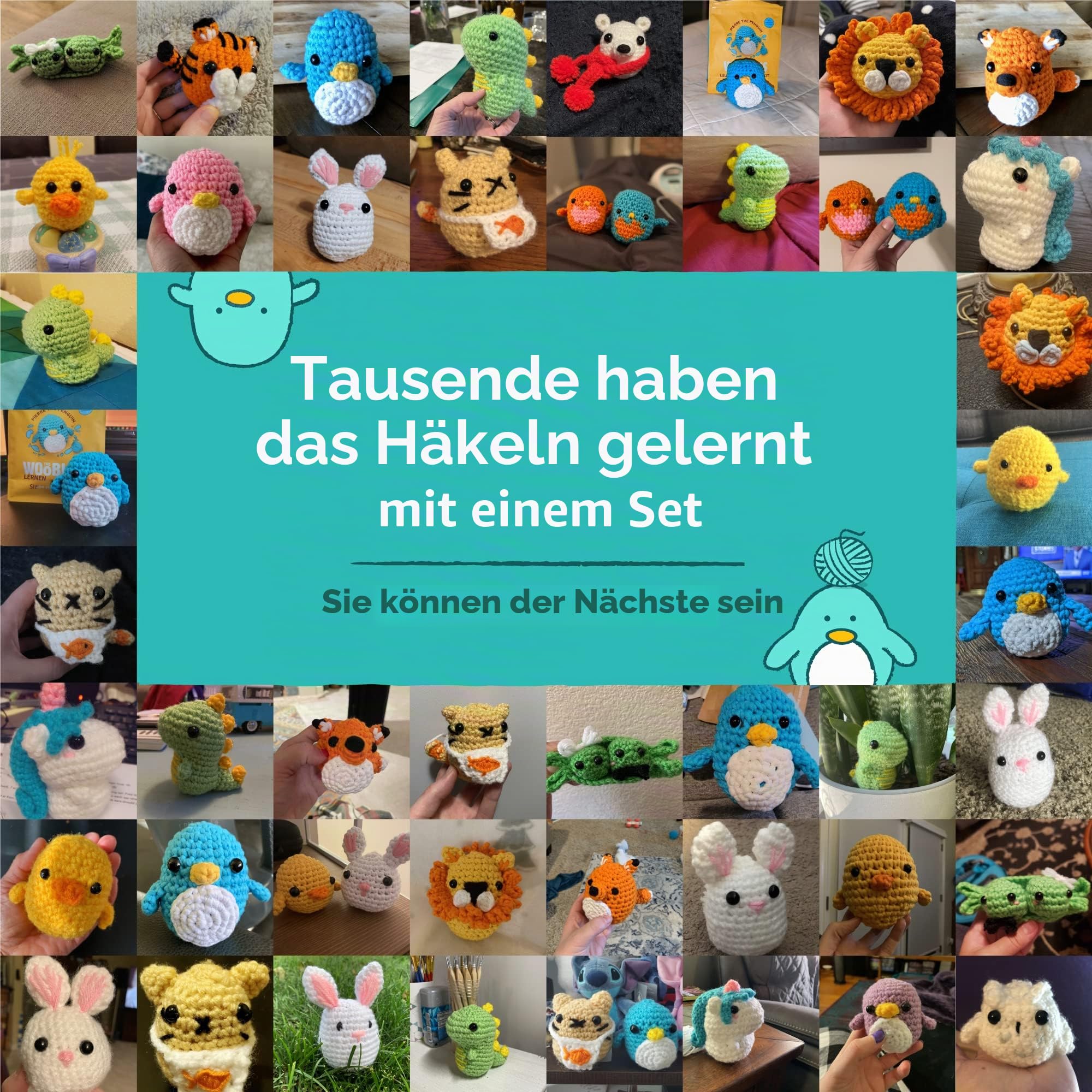The Woobles 4-teiliges Häkelset für Anfänger (Pinguin, Küken, Fuchs und Hase) mit Easy Peasy Garn – All-in-One Strickset – Häkelset mit Schritt-für-Schritt-Video-Tutorials