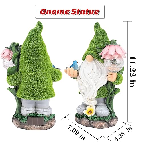 Miniatura 6 de Estatua de gnomo de jardín, divertida decoración de gnomo con luces solares de globo de cristal, adorno de gnomos de resina para patio, césped,