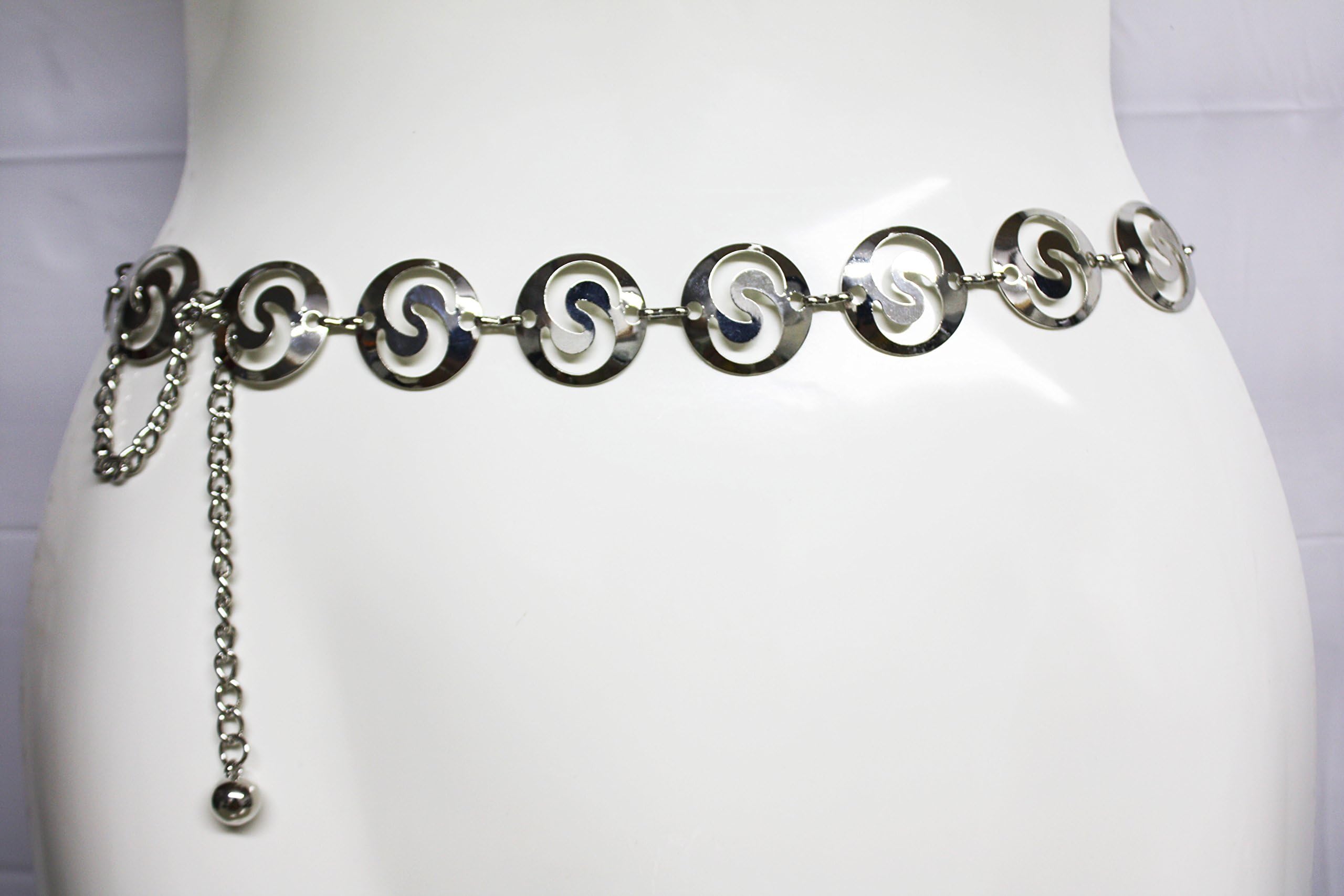QUALITY ACCESSORY Silver Toned Retro Styled Round Chain Link Belt