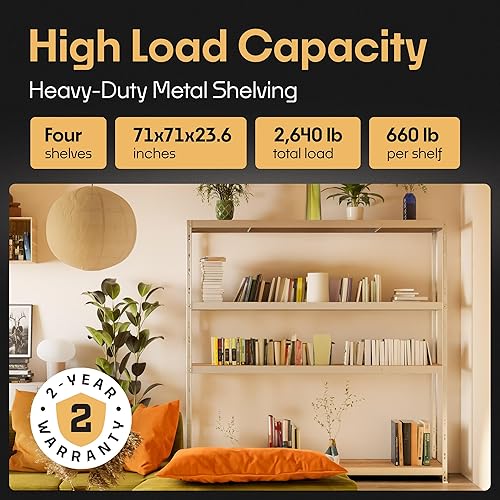 Miniatura 3 de Estantes de almacenamiento 4 estantes de almacenamiento resistentes con capacidad de carga total de 2,640 libras, 71 x 71 x 24 pulgadas  Unidad de