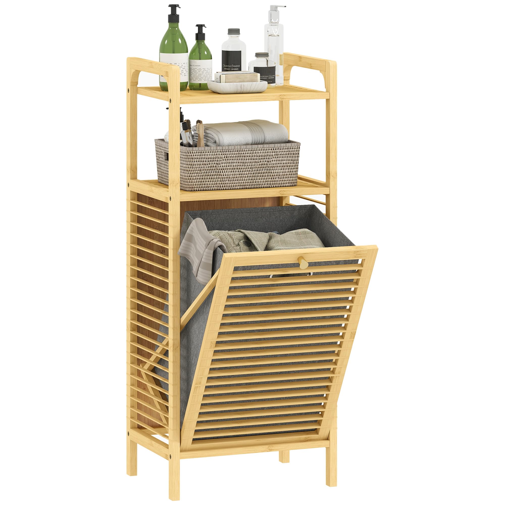 Homcom Removable 37L Laundry Hamper With Bamboo Bathroom Storage Cabinet from B&Q