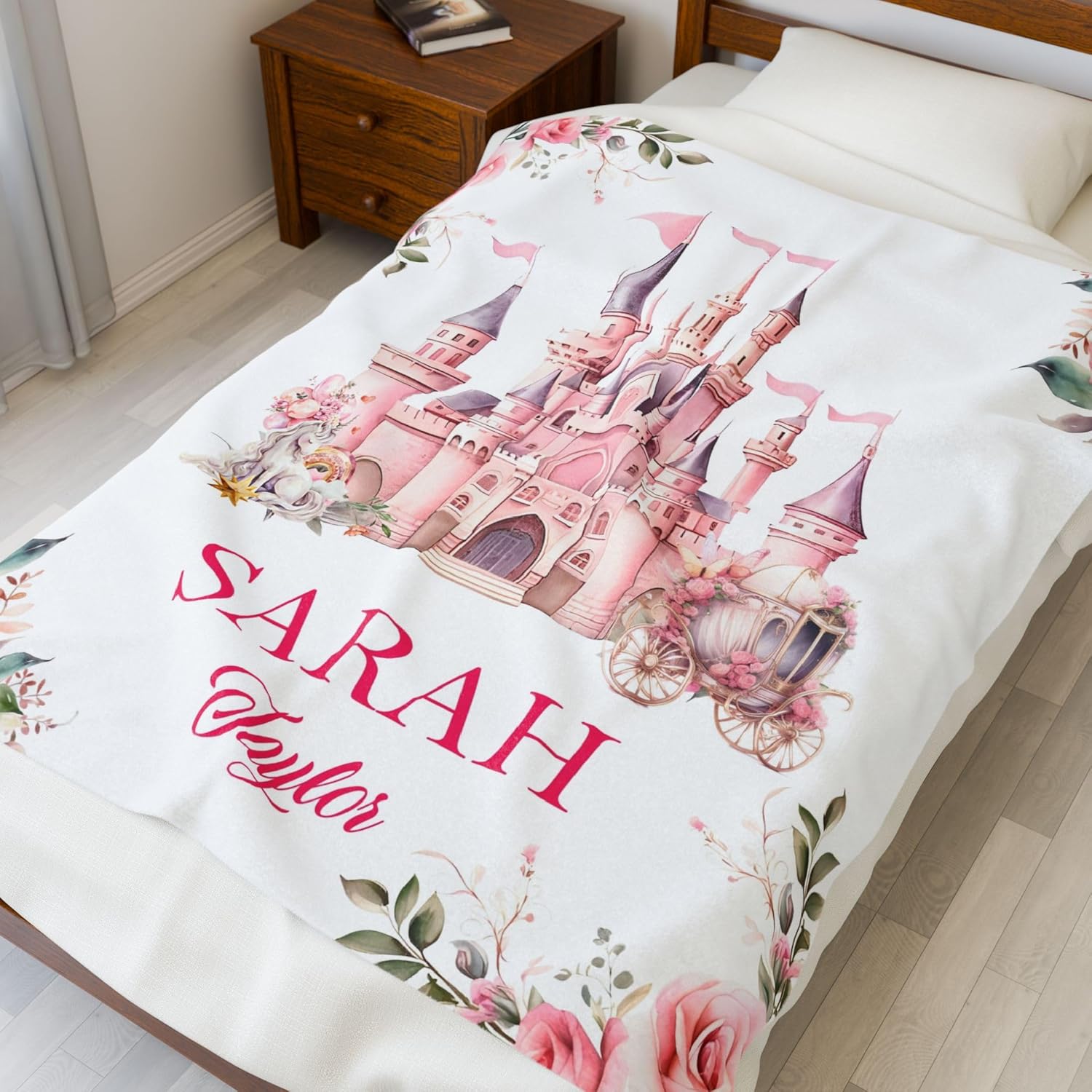 Personalized Pink Flower Blanket for Baby Girl, Soft Name Embroidered Wrap, Custom Crib Quilt, Sweet Gift for Newborn or Infant Birthday