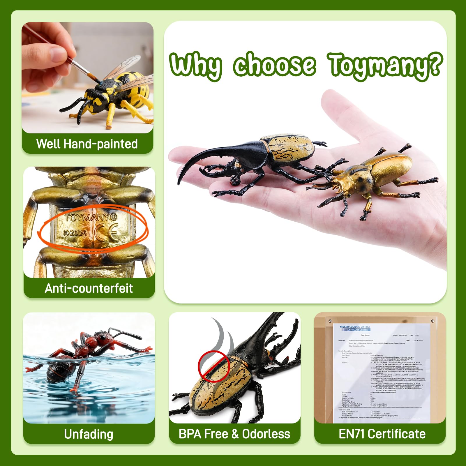 TOYMANY Zestaw 12 realistycznych figurek owadów, z tworzywa sztucznego, motyw owadów, na imprezę, zabawki edukacyjne, pisanki, Halloween, dekoracja na ciasto, na Boże Narodzenie, urodziny, prezent dla