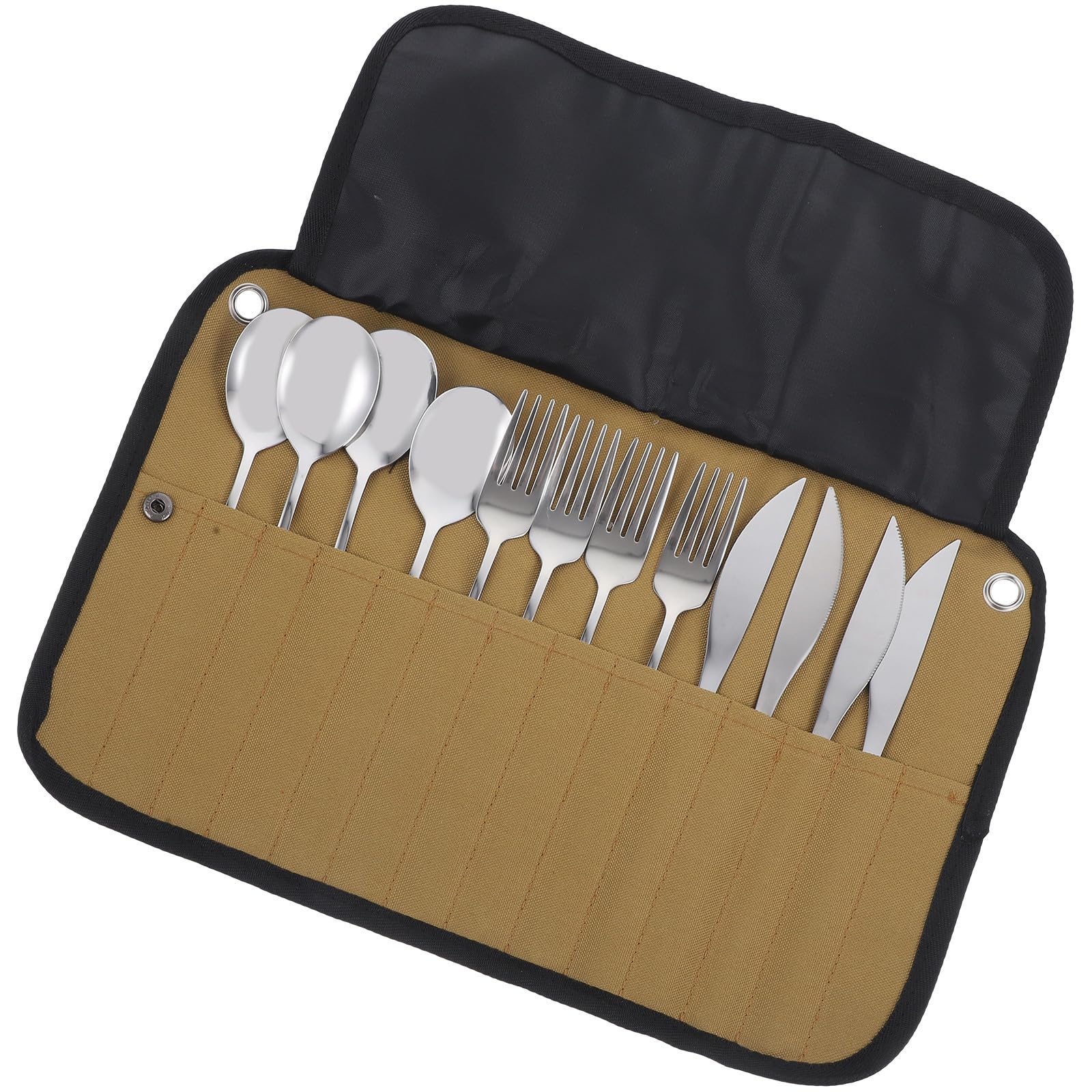 Holibanna Set di Posate da Campeggio in Metallo Inossidabile Custodia in Nylon, Design Compatto e Portatile per Picnic e Escursioni Outdoor